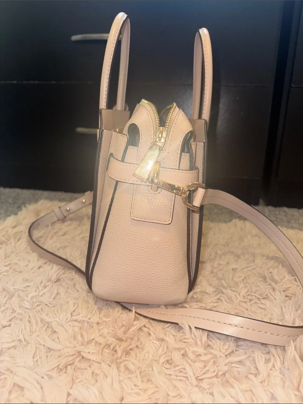 Michael Kors Brown Signature Satchel with Soft Pink Trim